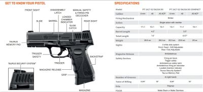  Taurus PT 24/7 G2 STD STANDART, кал. 9мм,  4,2 "